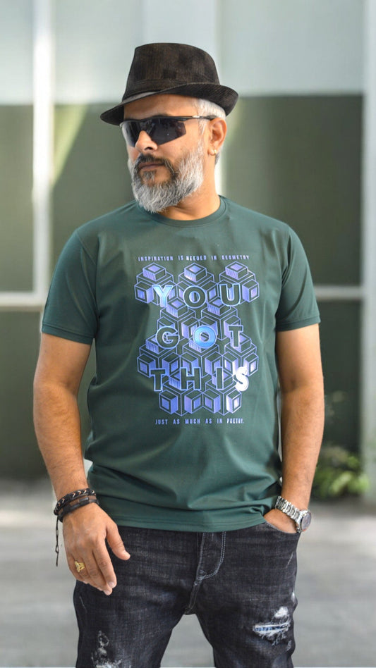 Men's T-shirt , Bottle Green Color half Sleeve Party wear Imported T-shirt , Designer men's T-shirt 