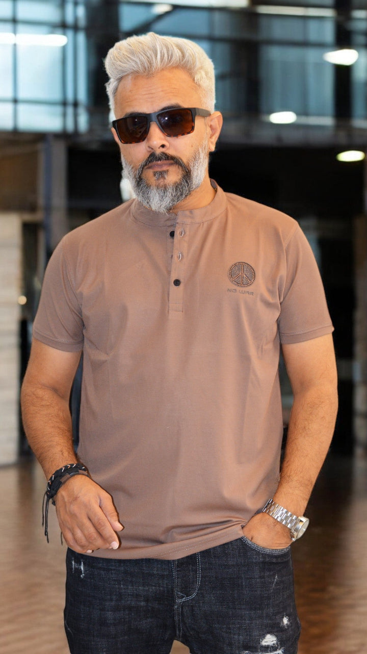 MENS CHINESE POLO TSHIRT IMPORTED FABRIC GOOD QUALITY TSHIRT LIGHT BORWN COLOR