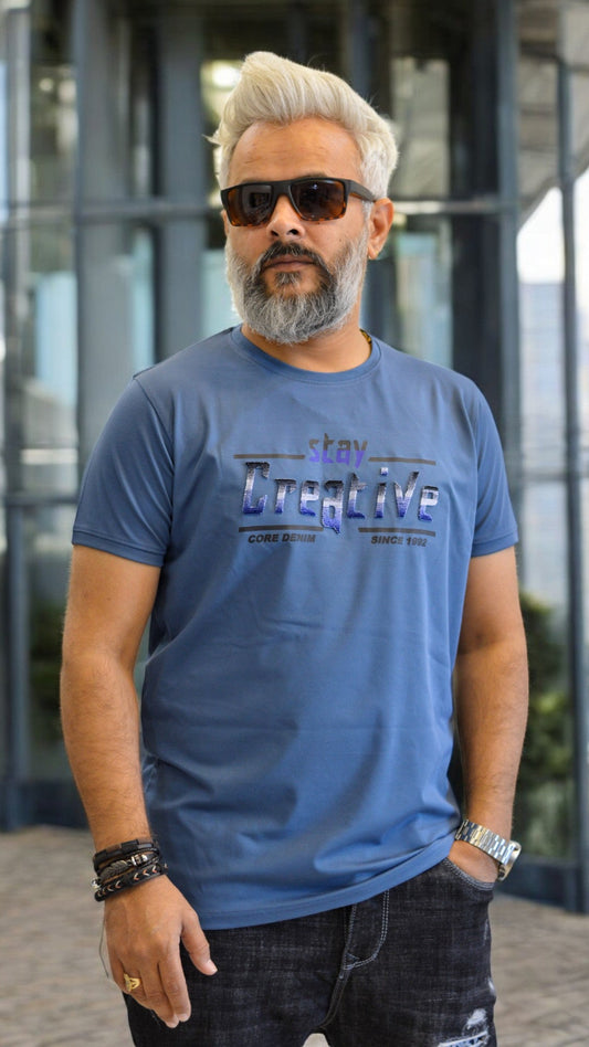 Shortcut Imported Men's Regular Fit T-Shirt Blue Creative