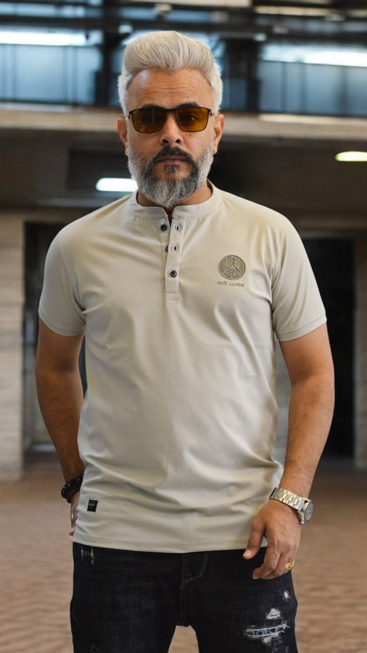 MENS CHINESE POLO TSHIRT IMPORTED FABRIC GOOD QUALITY TSHIRT CLIGHT LIGHT CREAM COLOR