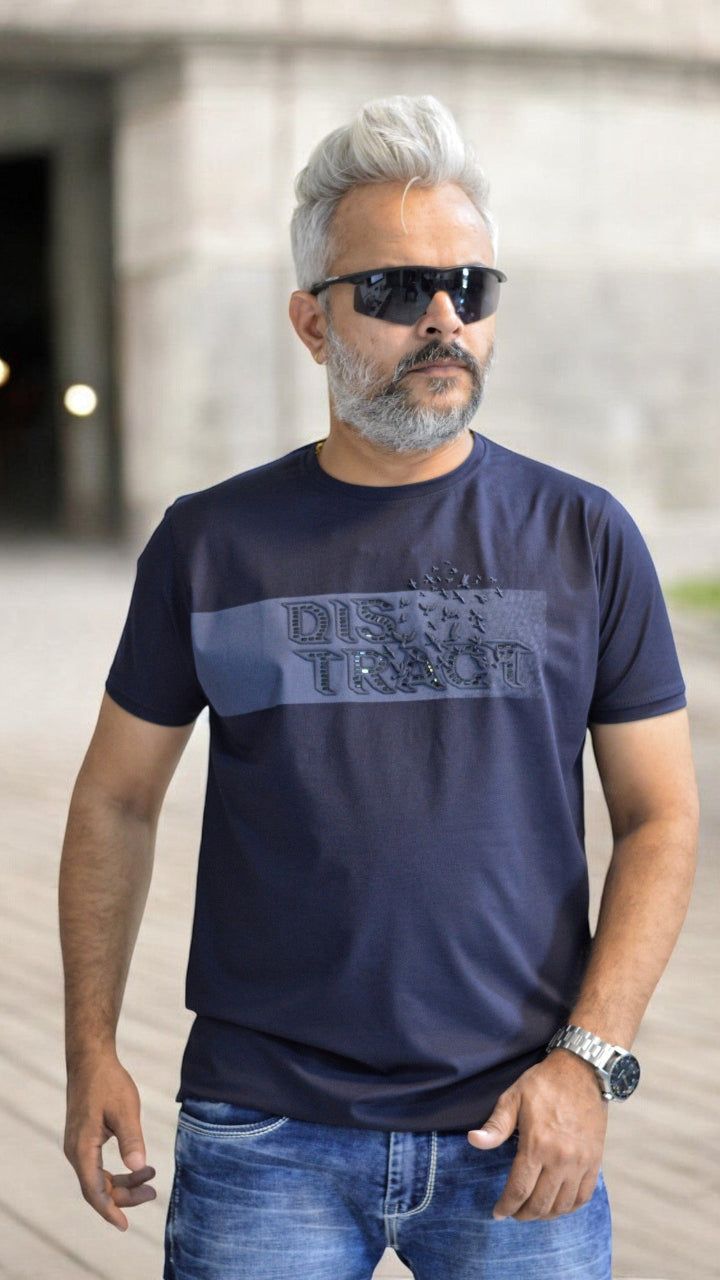 Shortcut Imported Men's Regular Fit T-Shirt #Shortcutwear #shortcuttshirts Navy Blue Distract