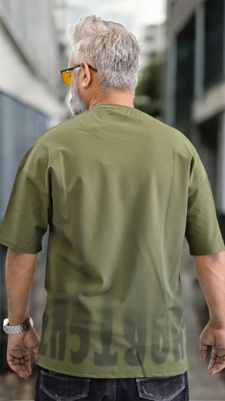 oversized tshirts front and back print imported material olive green back side
