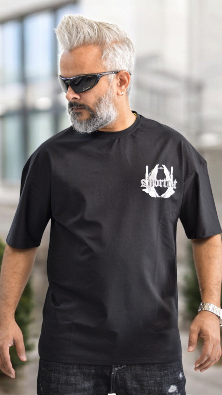 Oversized MENS TSHIRT , MENS TEE CREW NECK , black downshoulder tshirt , shortcut tshirt