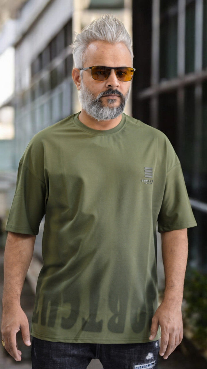 oversized tshirts front and back print imported material olive green