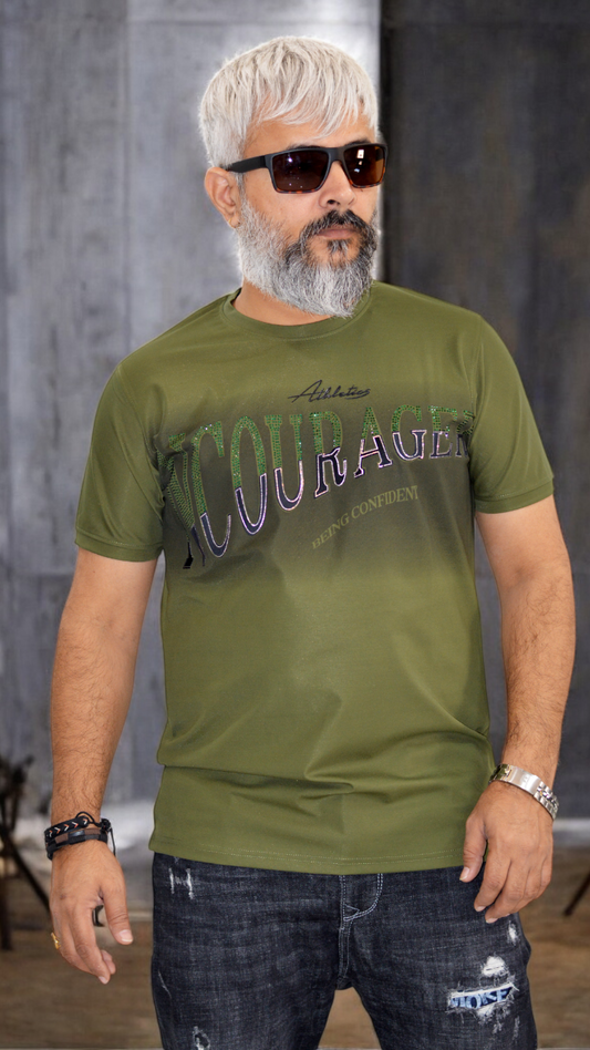 Front View: Ncourage Men’s Regular Fit T-Shirt – Premium Imported Fabric with Swarovski Crystals – Partywear Style