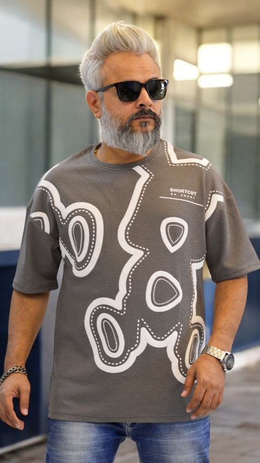 "front profile of beige oversized men’s T-shirt – Soft imported fabric for premium comfort"
