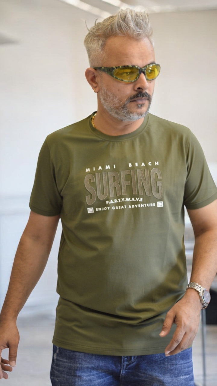 Men's T-shirt , olive Color half Sleeve Party wear Imported T-shirt , Designer men's T-shirt surfing 