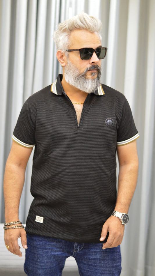 Premium Designer Zip Polo T-Shirt in Black – boss polo