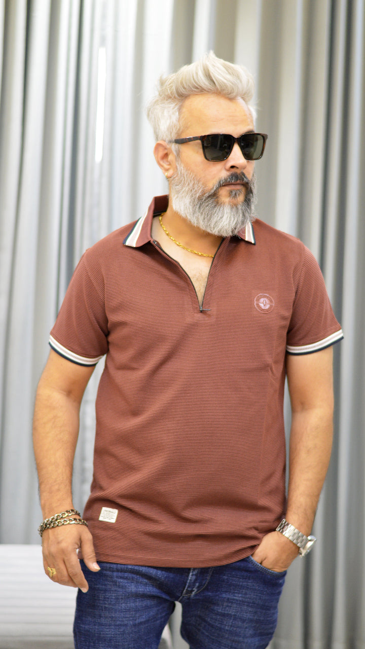 carrot Designer Zip Polo for Men – Front View

